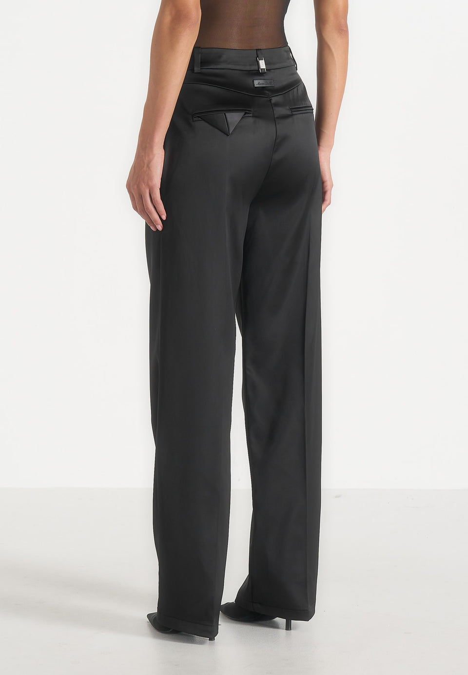Julie - Satin Twin Pleat Trousers - Black