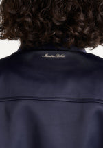 Monique - Satin Wide Shoulder Bomber Jacket - Navy