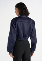 Monique - Satin Wide Shoulder Bomber Jacket - Navy