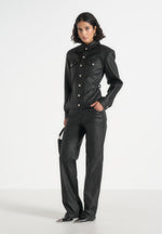Karla - Wax Effect Cinch Waist Jacket - Black