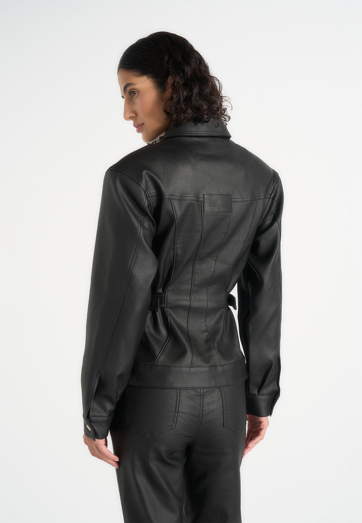 Karla - Wax Effect Cinch Waist Jacket - Black