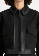 Denise - Suede & Pebbled Leather Jacket - Black