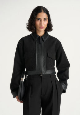 Frankie - Suede & Pebbled Leather Jacket - Black