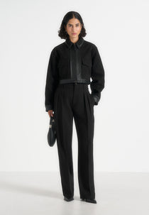 Denise - Suede & Pebbled Leather Jacket - Black