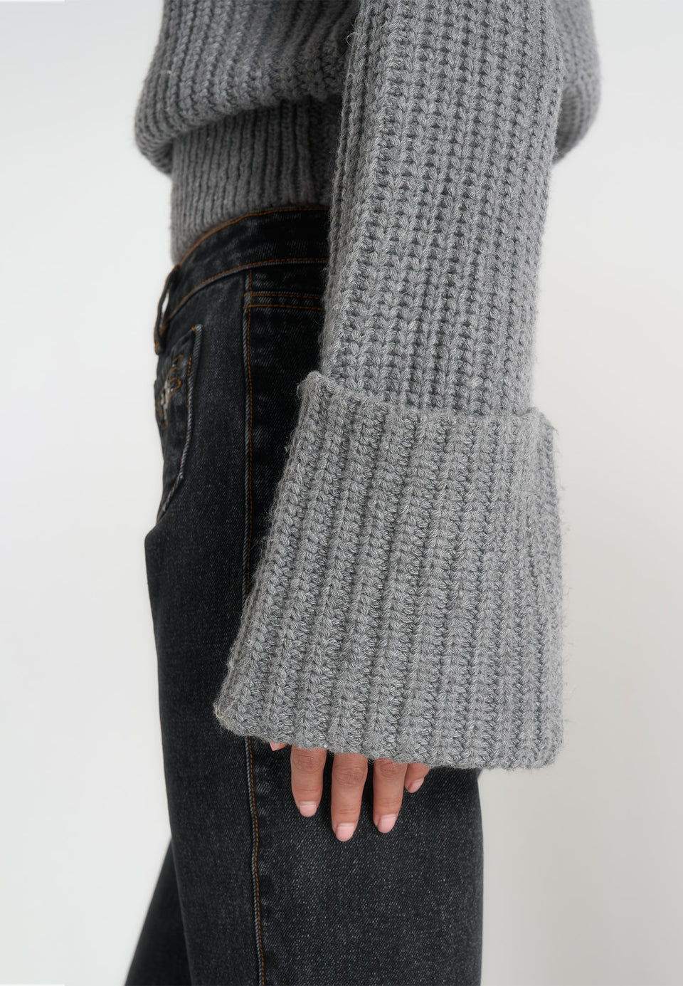 Amaya - Roll Neck Knit Jumper With Cuffs - Grey