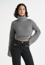 Amaya - Roll Neck Knit Jumper With Cuffs - Grey
