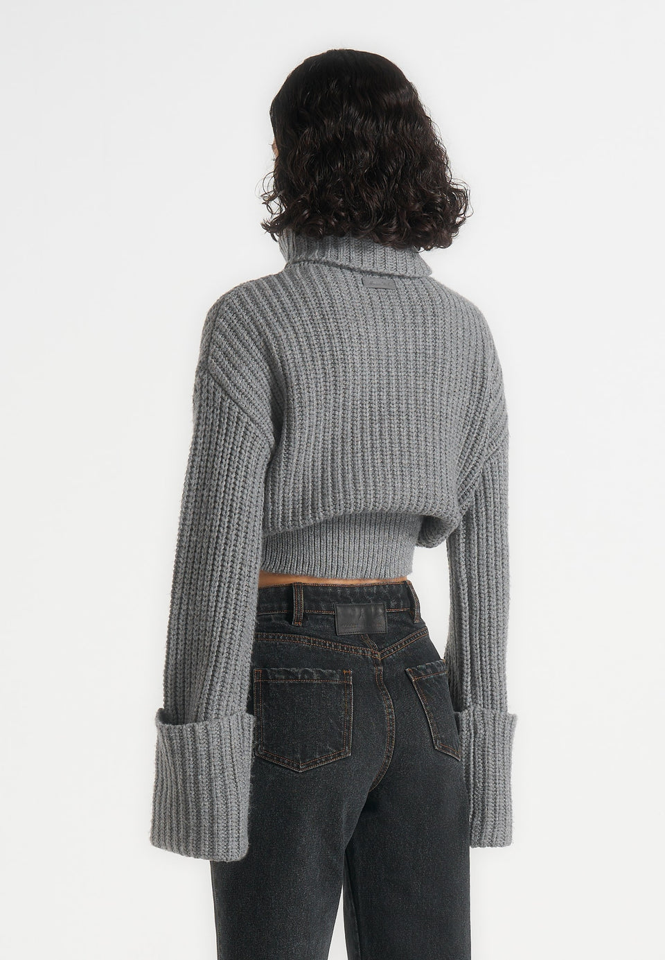 Amaya - Roll Neck Knit Jumper With Cuffs - Grey