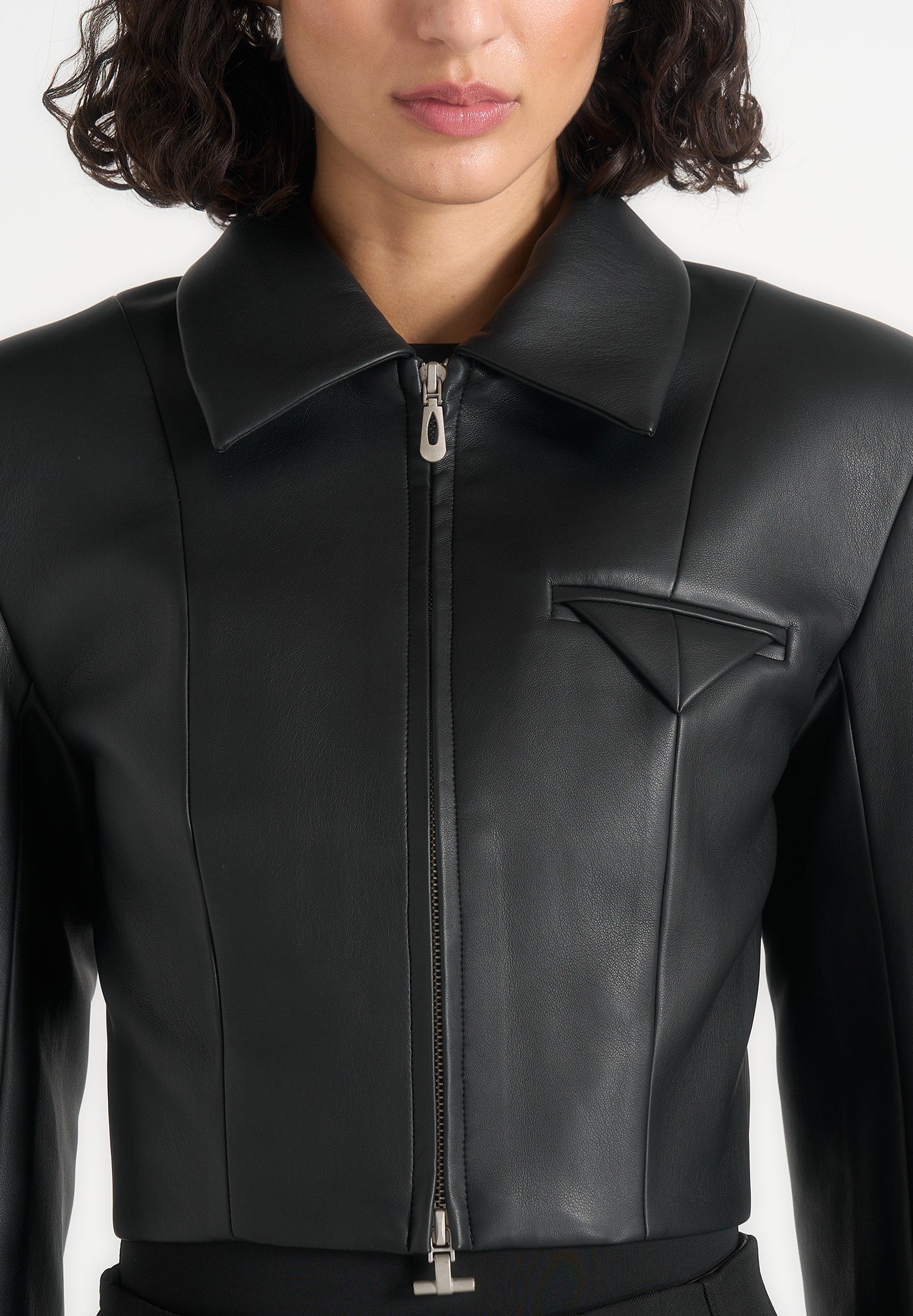 Adina - Leather Cropped Jacket - Black