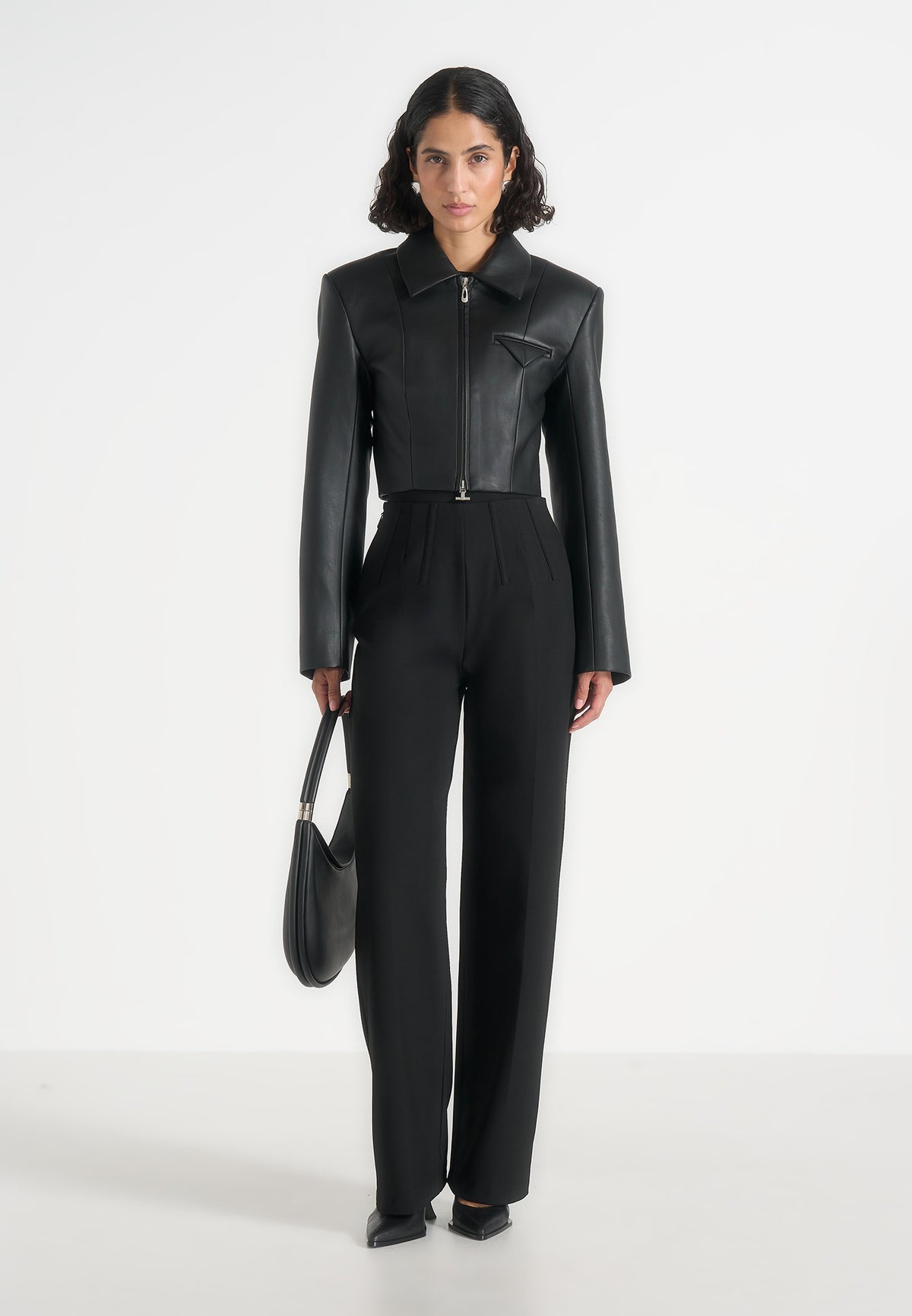 Adina - Leather Cropped Jacket - Black