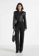 Adina - Leather Cropped Jacket - Black