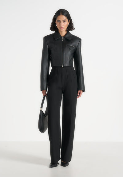 Adina - Leather Cropped Jacket - Black