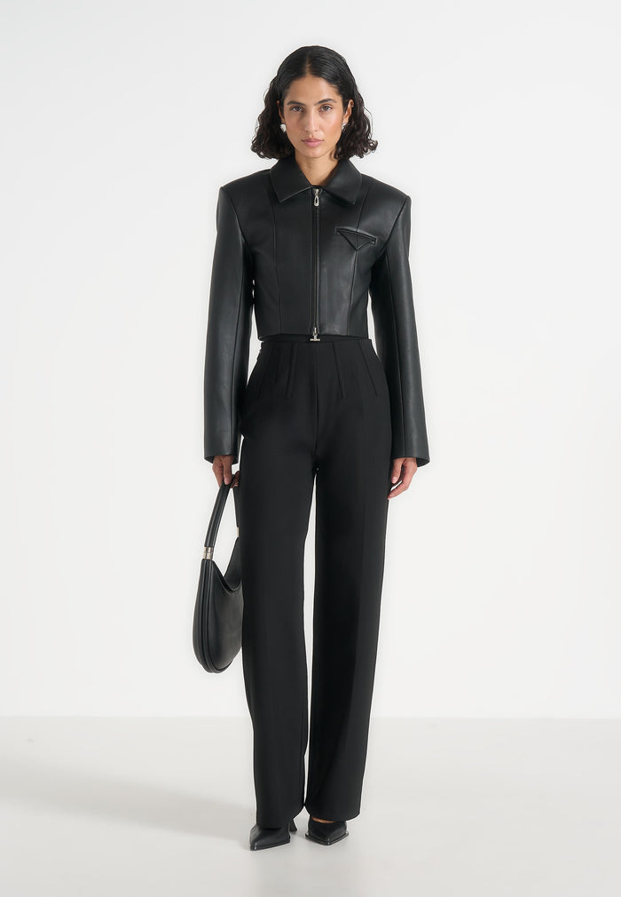 Adina - Leather Cropped Jacket - Black