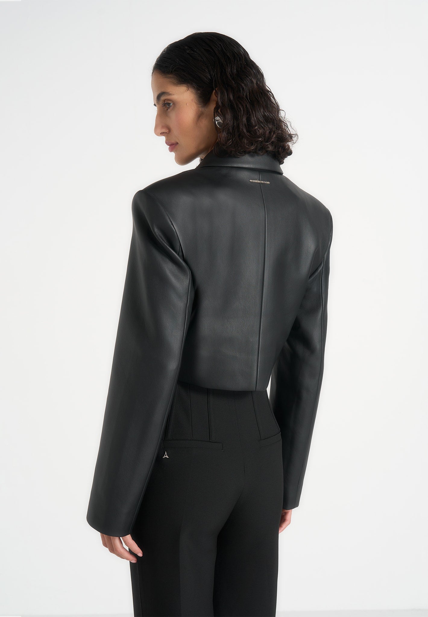 Adina - Leather Cropped Jacket - Black