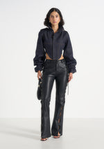 Solange - Denim Tacked Sleeve Corset Jacket - Indigo