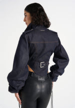 Solange - Denim Tacked Sleeve Corset Jacket - Indigo