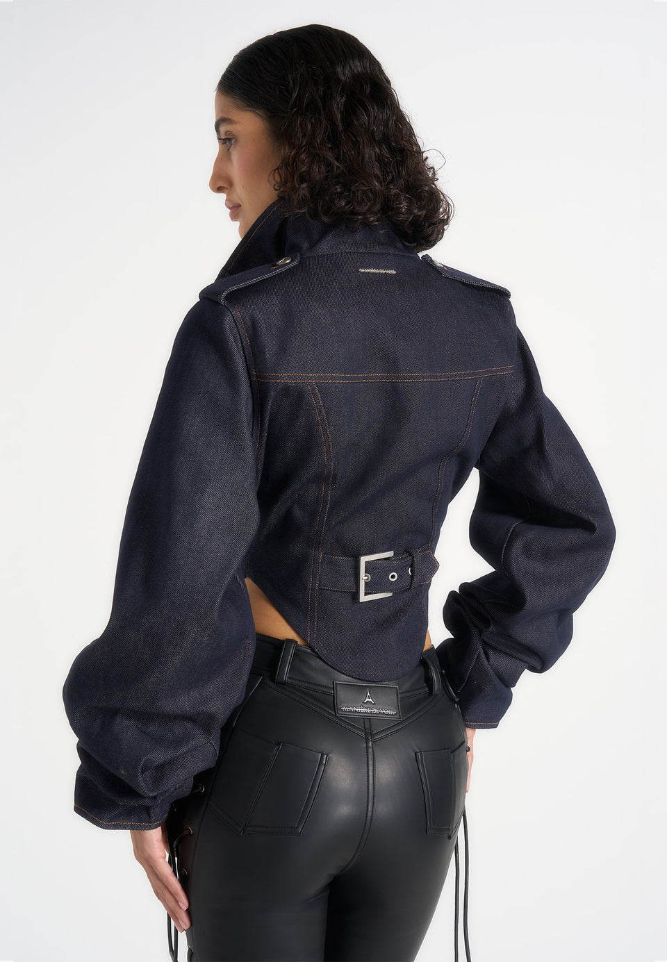 Solange - Denim Tacked Sleeve Corset Jacket - Indigo