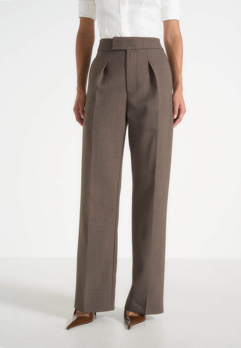 Elsa - High Waisted Tailored Trousers - Dark Taupe