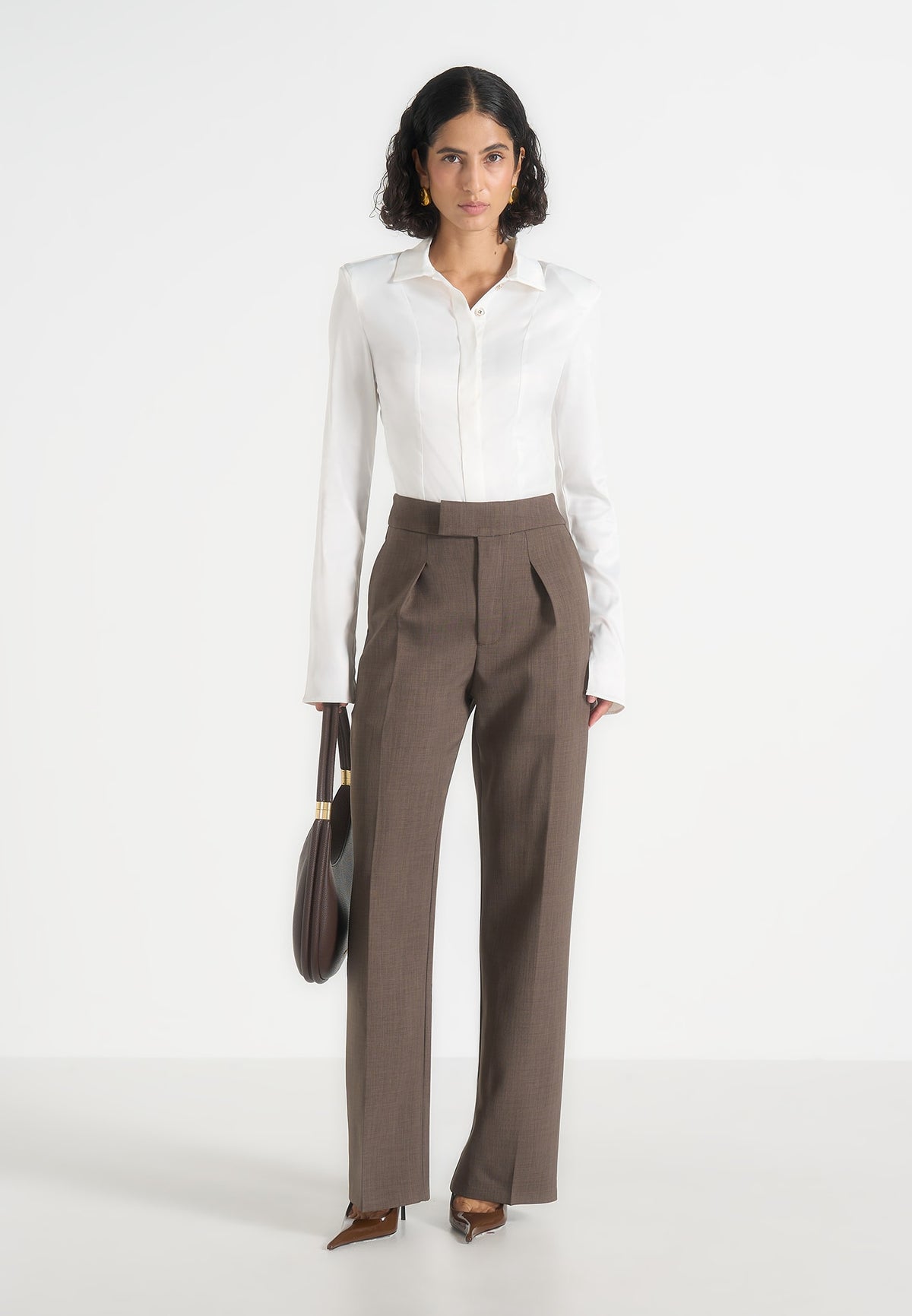 Elsa - High Waisted Tailored Trousers - Dark Taupe