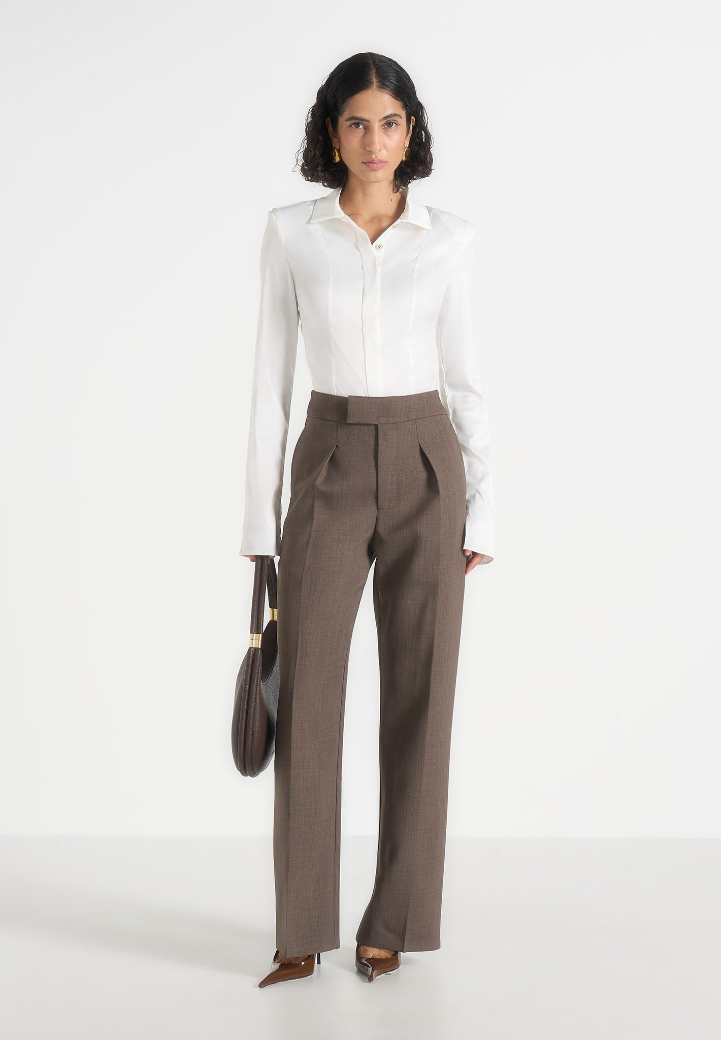 Elsa - High Waisted Tailored Trousers - Dark Taupe