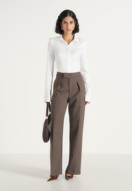 Elsa - High Waisted Tailored Trousers - Dark Taupe