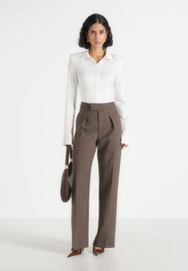 Elsa - High Waisted Tailored Trousers - Dark Taupe