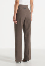 Elsa - High Waisted Tailored Trousers - Dark Taupe