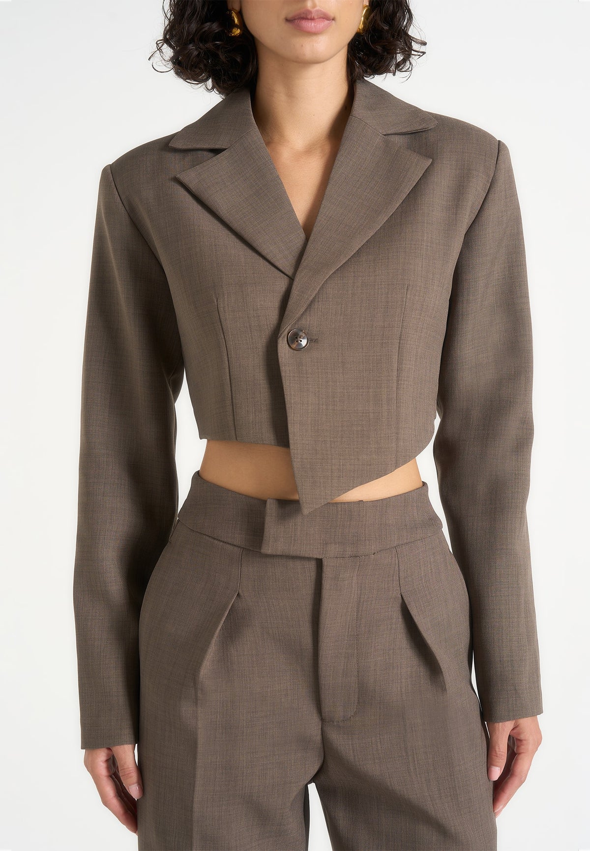 Dina - Asymmetric Tailored Cropped Blazer - Dark Taupe