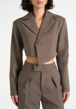 Dina - Asymmetric Tailored Cropped Blazer - Dark Taupe