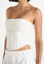 Cora - Satin Pintuck Bandeau Corset Top - Off White