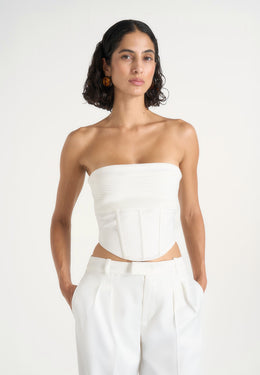 Cora - Satin Pintuck Bandeau Corset Top - Off White