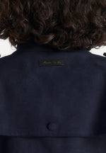 Delfina - Suede Layered-Shoulder Cropped Bomber Jacket - Navy