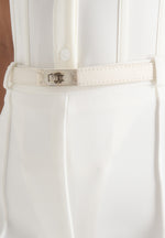 Quinn - High-Waisted Belted Fit & Flare Trousers – White