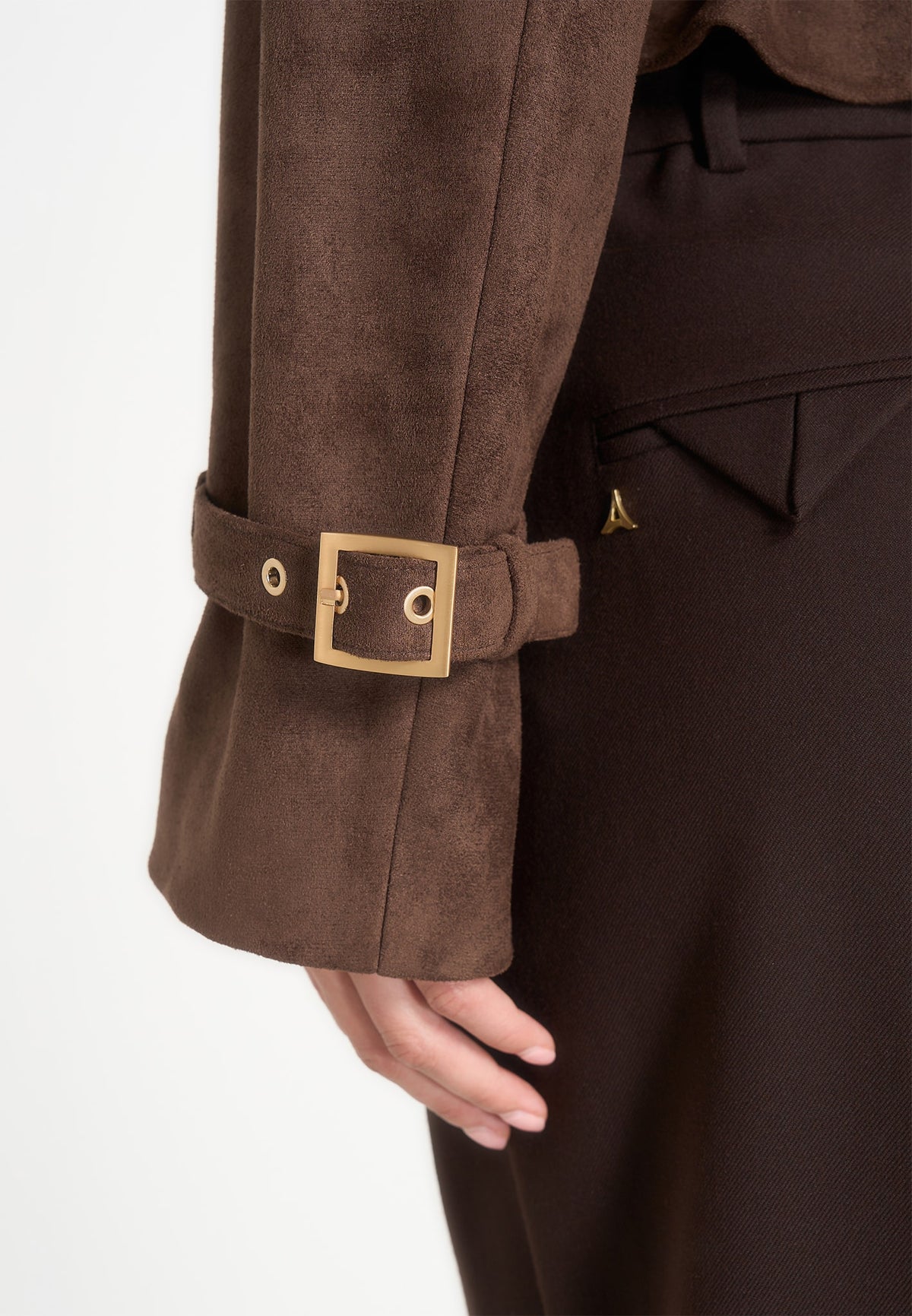 Poppy -  Cropped Suede Belted Biker Jacket - Brown