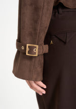 Poppy -  Cropped Suede Belted Biker Jacket - Brown