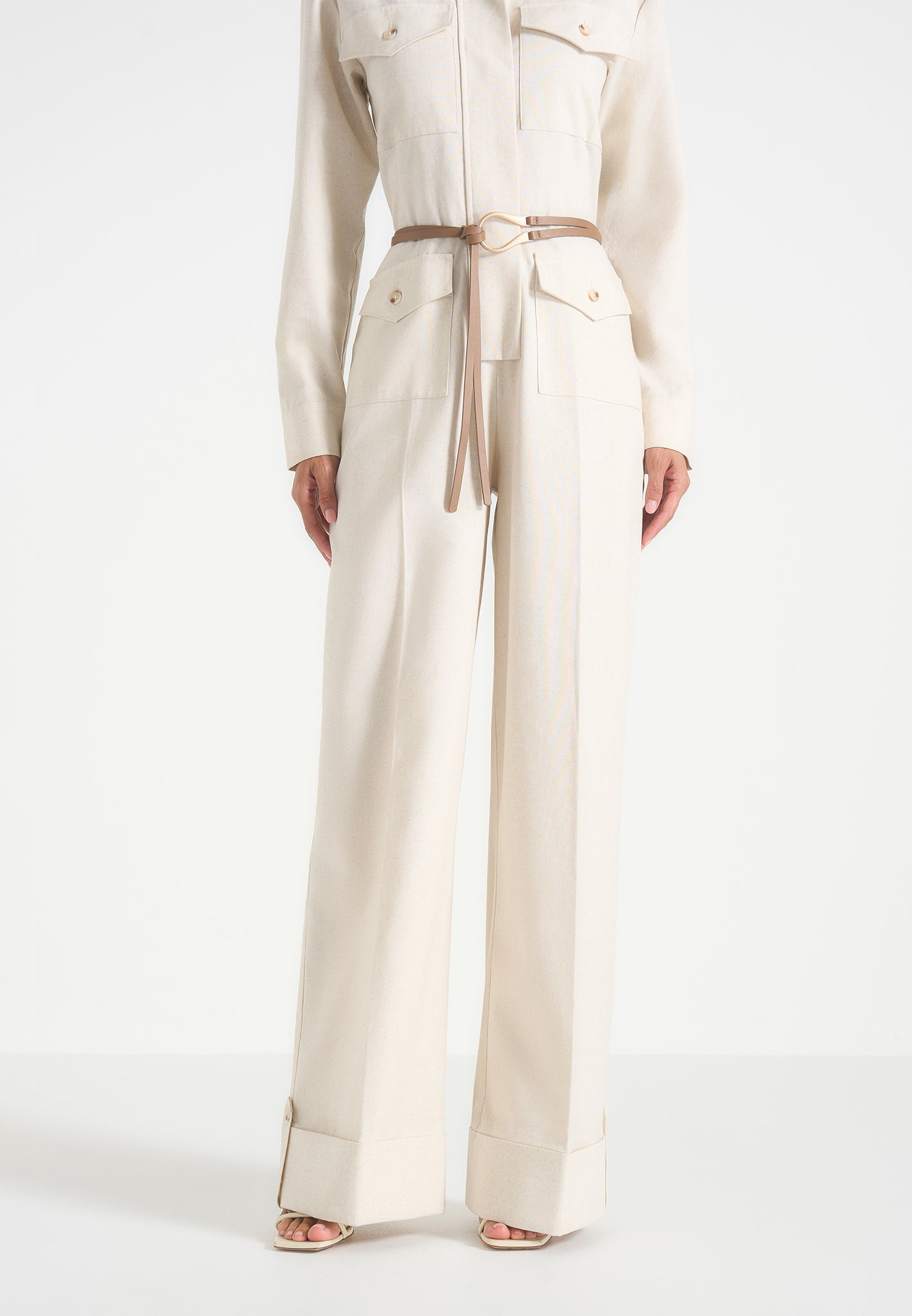 Ruby - Linen Belted Utility Jumpsuit - Natural