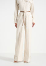 Ruby - Linen Belted Utility Jumpsuit - Natural