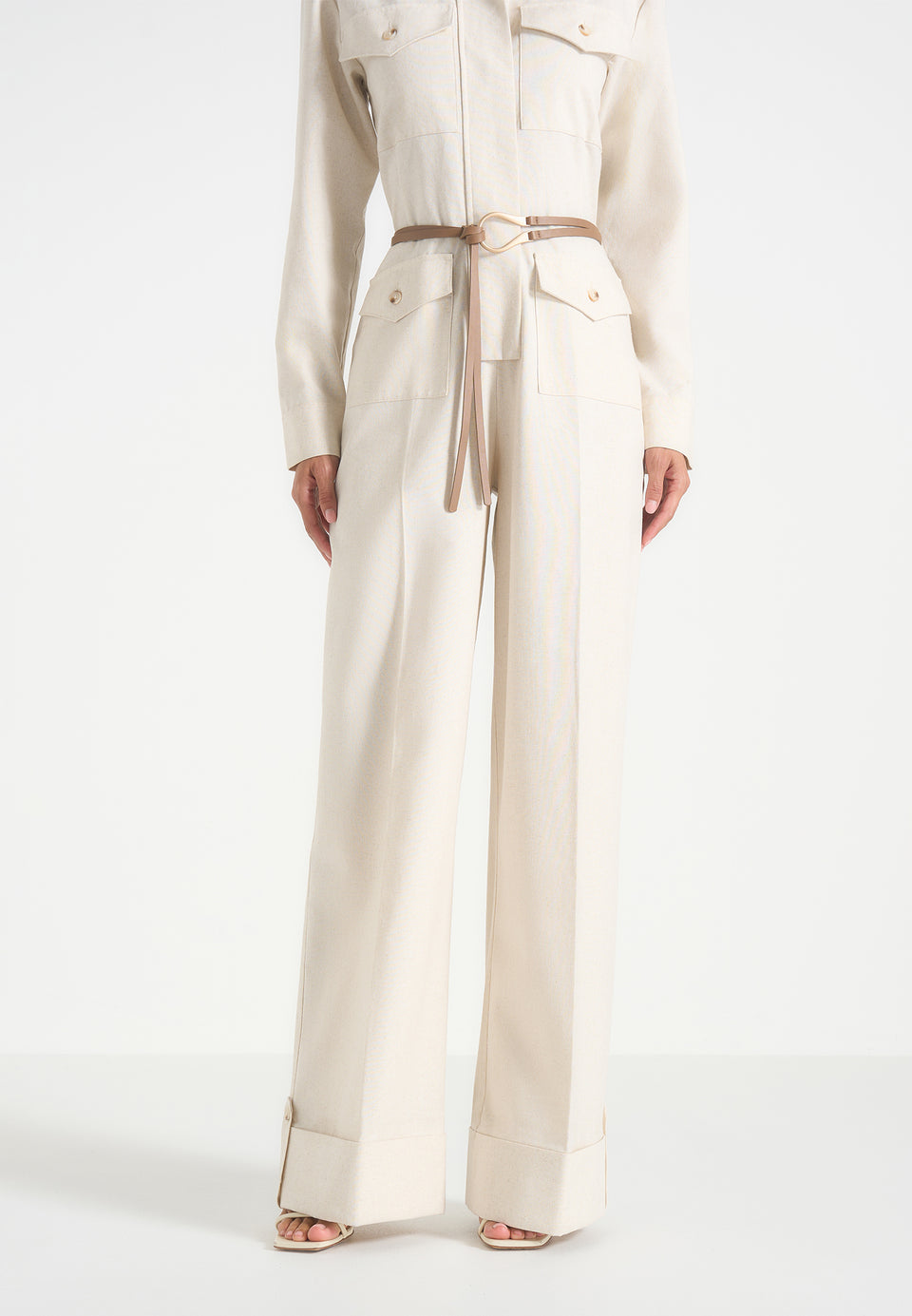 Ruby - Linen Belted Utility Jumpsuit - Natural