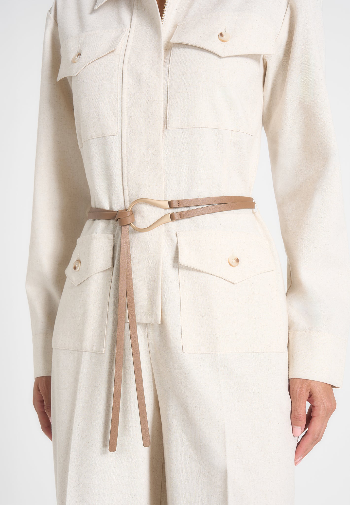 Ruby - Linen Belted Utility Jumpsuit - Natural