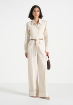 Ruby - Linen Belted Utility Jumpsuit - Natural