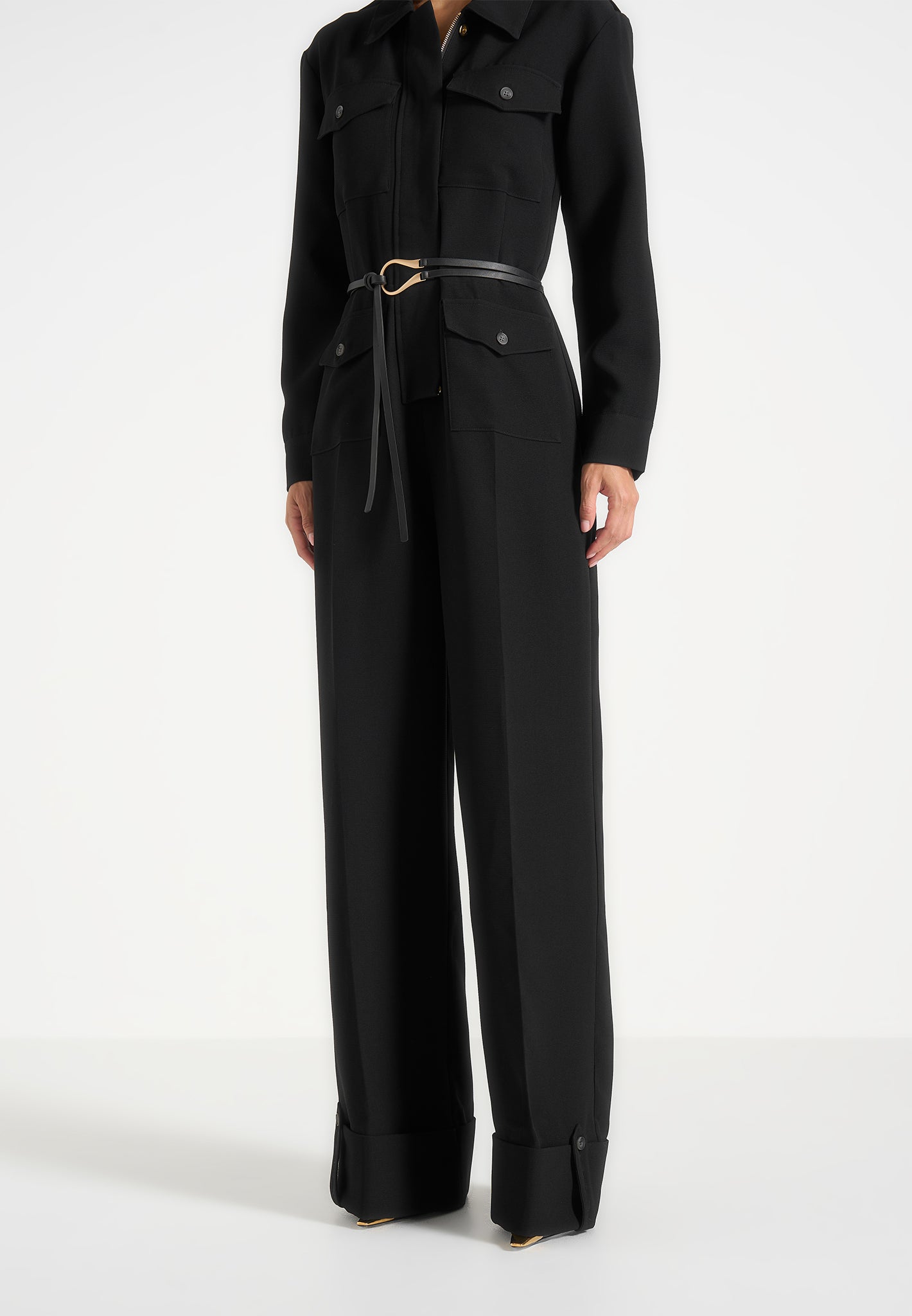 Ruby - Tailored Crepe Belted Utility Jumpsuit - Black