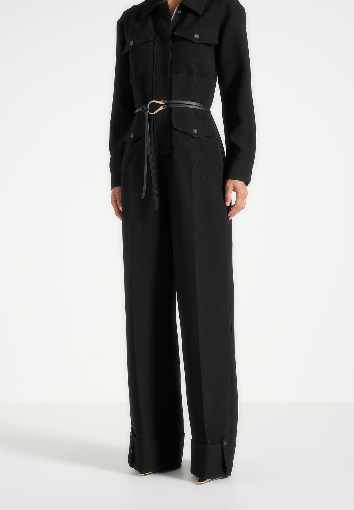 Ruby - Tailored Crepe Belted Utility Jumpsuit - Black