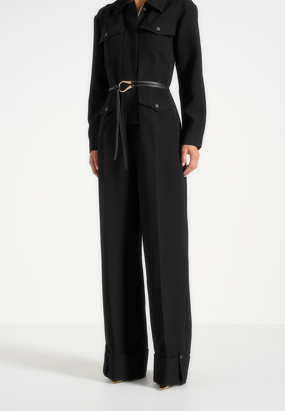 Ruby - Tailored Crepe Belted Utility Jumpsuit - Black