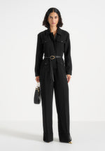 Ruby - Tailored Crepe Belted Utility Jumpsuit - Black