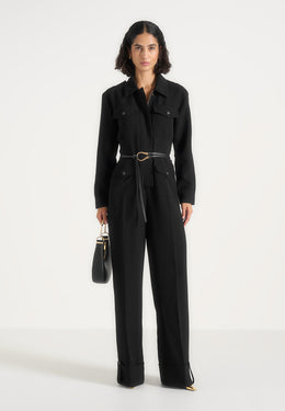 Ruby - Tailored Crepe Belted Utility Jumpsuit - Black