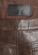 Carmen - Double Waistband Vintage Leather & Denim Trousers - Brown