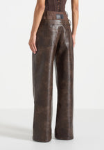 Carmen - Double Waistband Vintage Leather & Denim Trousers - Brown