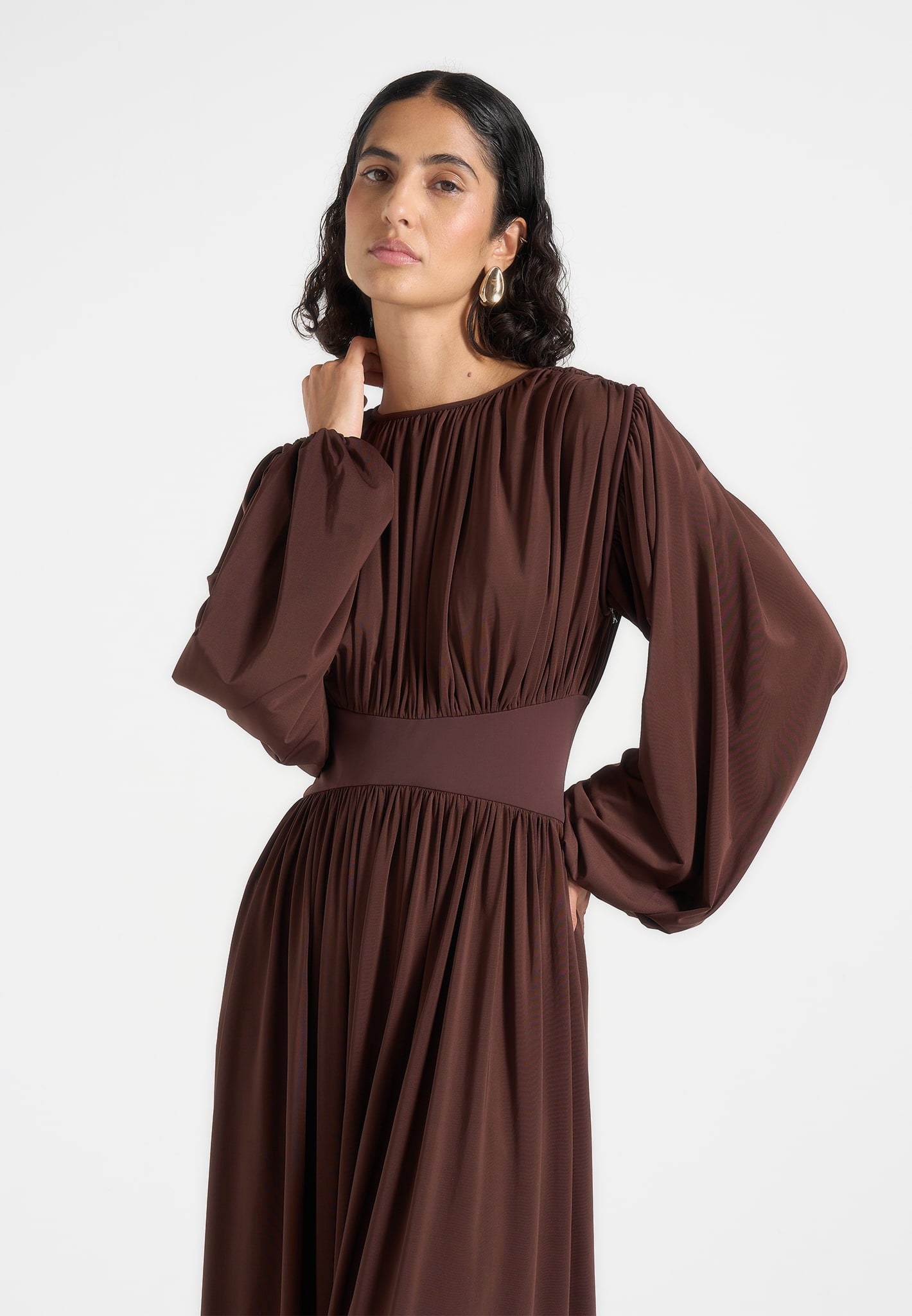 Ivana - Corset Maxi Dress with Detachable Sleeves – Brown