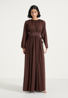 Ophelia - Corset Maxi Dress with Detachable Sleeves - Brown