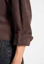 Maura - Oversized Cropped Roll Sleeve Suede Shirt - Brown