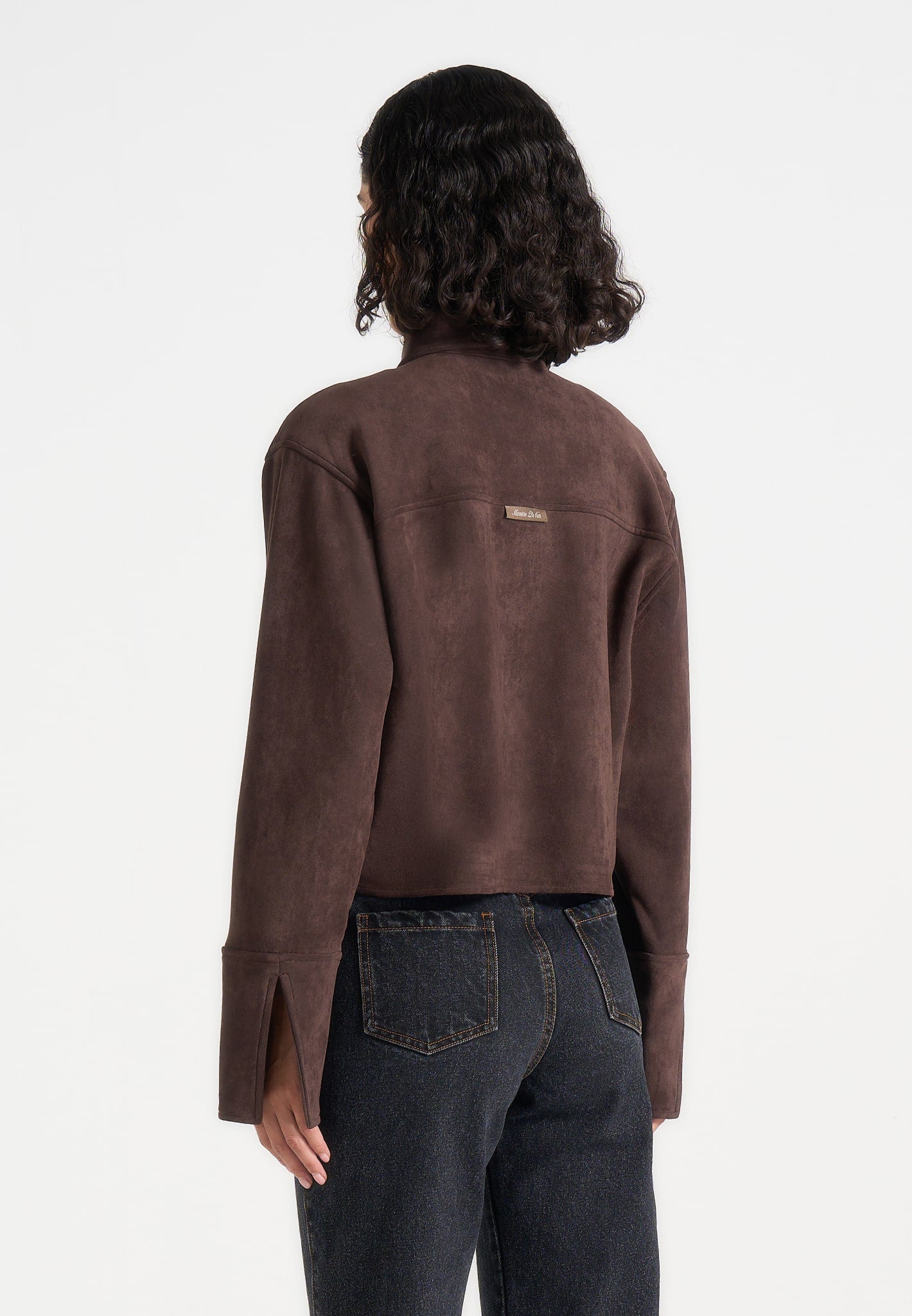 Maura - Oversized Cropped Roll Sleeve Suede Shirt - Brown